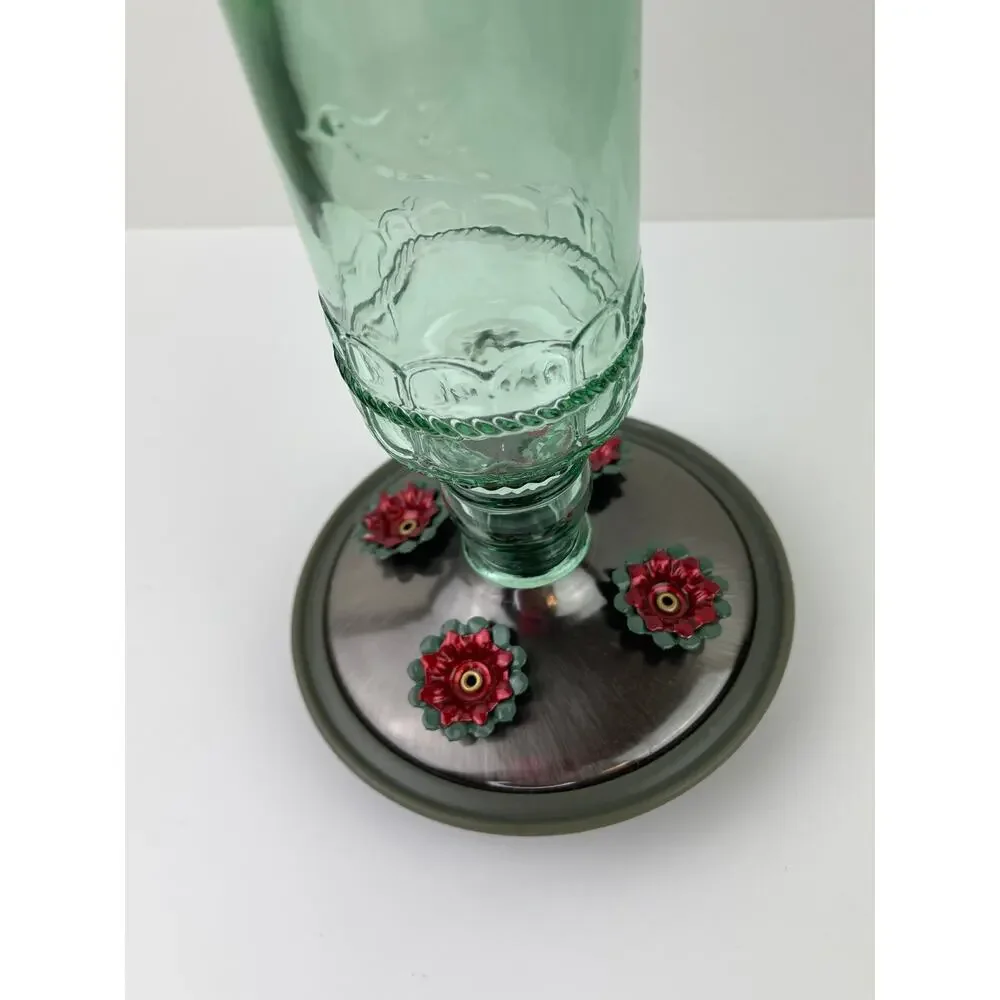 WOODSTREAM Corp. Green Glass 4 Feeding Ports Hummingbird Nectar Hanging Feeder